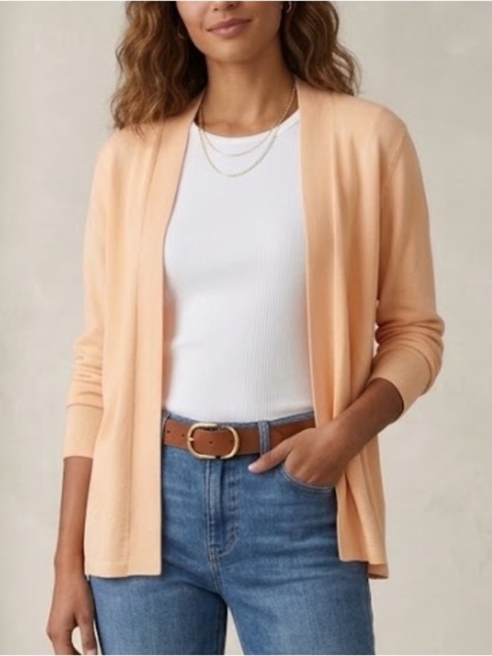 Eileen Fisher Silk Cotton Long Sleeve Cardigan Draped Open Front Soft Orange XL